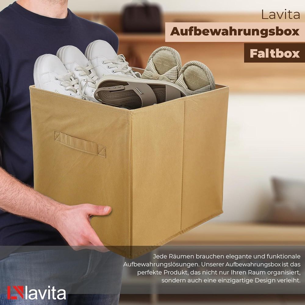 Lavita Storage Box | faltbare Aufbewahrung Boxen 31 x 31 x 31 cm | Schubladen-Organizer Box| Ordnungssysteme für Kleidung | Kleideraufbewahrung & Organisation | Hellbraun | 6 stück