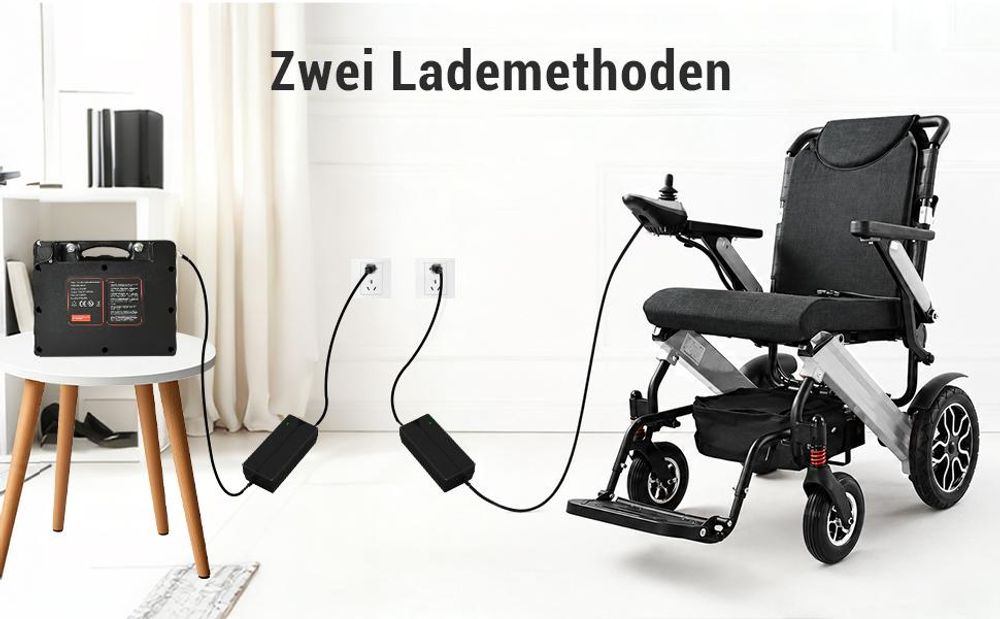 ZYGENAIR Elektrorollstuhl Grau - Zwei Lademethoden – flexibel und schnell aufladen