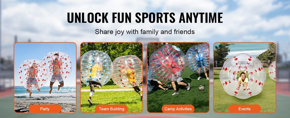 VEVOR Aufblasbare Bumper Balls 2er-Pack, 4FT/1.2M Körper Sumo Zorb Bälle für Teenager & Erwachsene, 0.8mm dicke PVC Menschliche Hamster Bubble Bälle für Outdoor-Teamspiel, Bumper Bopper Spielzeuge für Garten, Hof, Park, 1 Stk-Rote Pünktchen