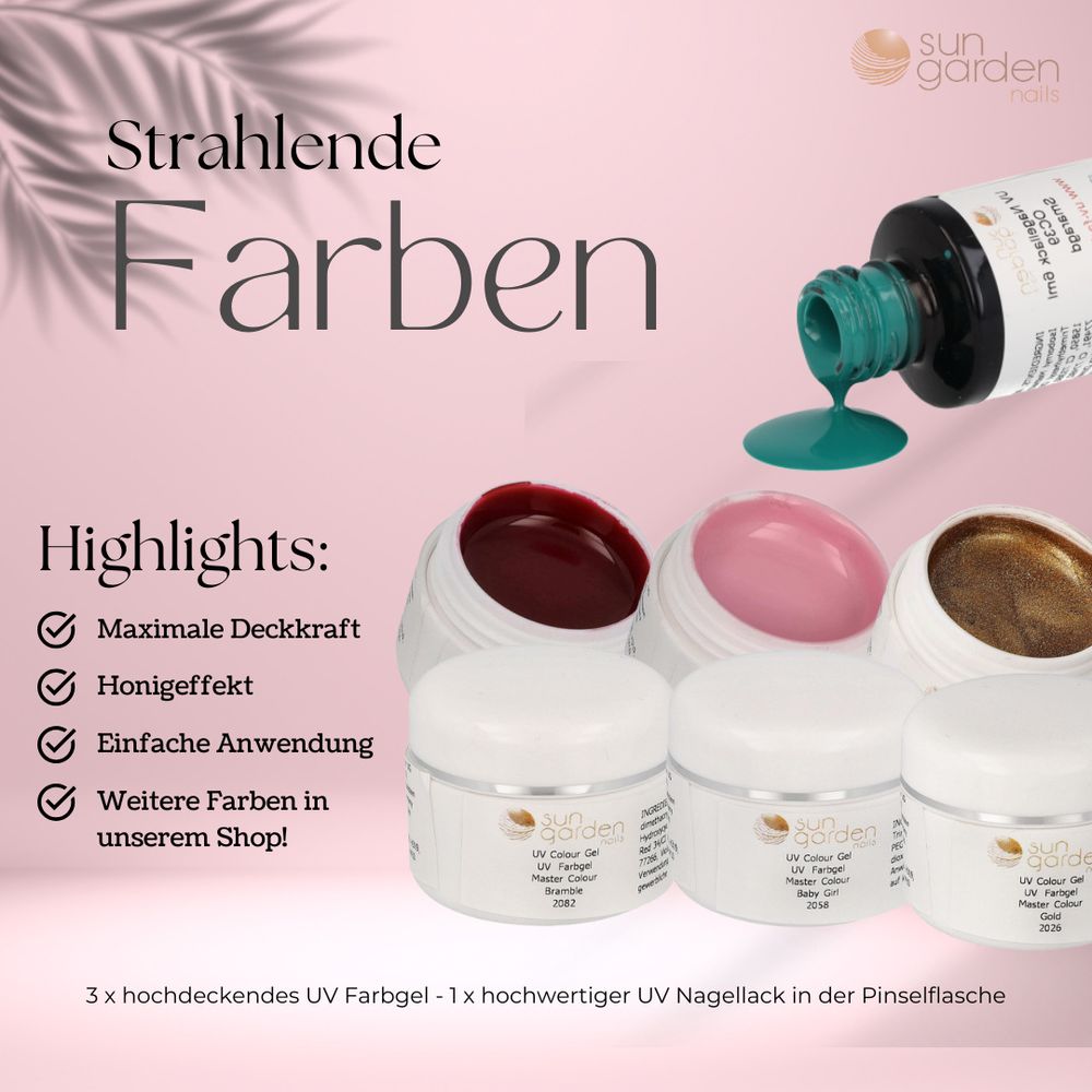 UV Gel Starterset Starlight inkl. UV-LED Gerät - Nagelstudio Einsteiger Set inkl. UV Gele, Farbgele, Nailart und UV Lampe