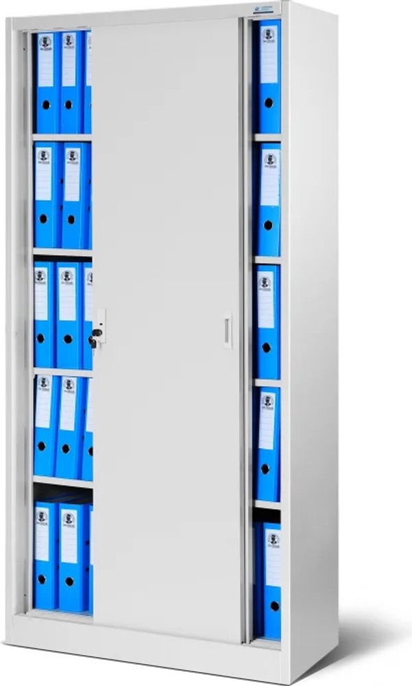 Aktenschrank Büroschrank mit Schiebetüren Stahlblech Fachböden Pulverbeschichtung abschließbar 185 cm x 90 cm x 40 cm Farbe: Grau