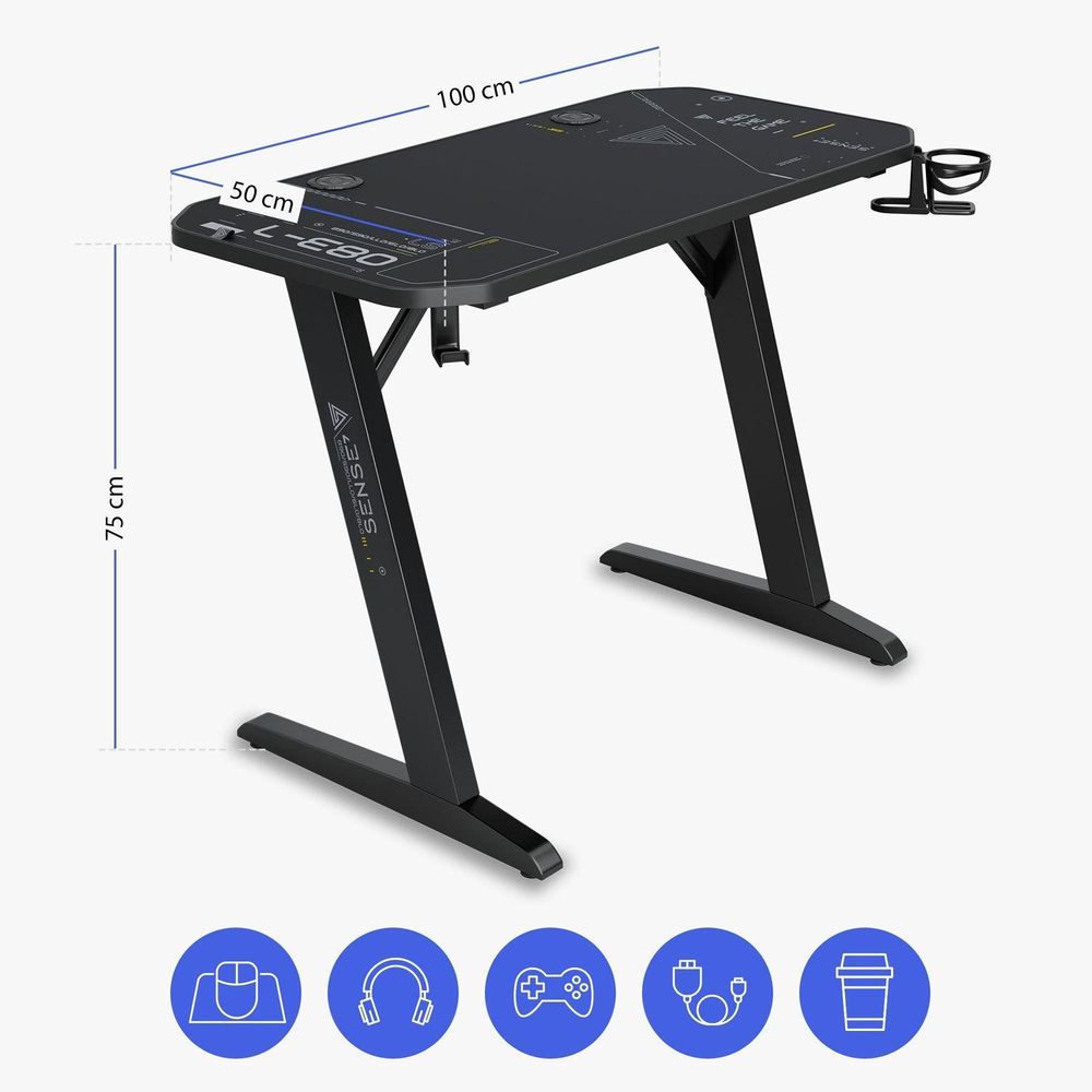 SENSE7 Nomad – cybernetyczny stół do gier, biurko 100 x 50 cm, podkładka pod mysz XXL, stół komputerowy, stół do komputera, biurko dla graczy, małe biurko, pokój młodzieżowy, zestaw komputerowy