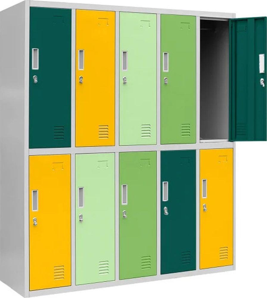 Schließfachschrank 5B2AS Umkleideschrank Wertfachschrank Umkleideschrank mit 10 Fächern Stahlblechkonstruktion Pulverbeschichtet 150 cm x 136 cm x 45 cm (H x B x T) Farbe: Mehrfarbig