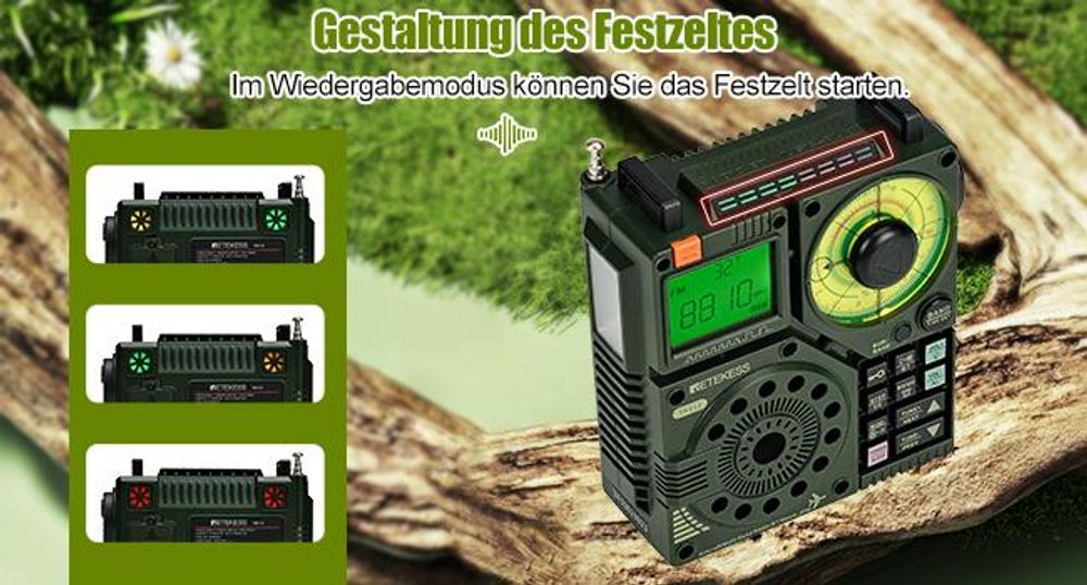 Retekess TR112 Tragbares Kurzwellenradio, FM VHF MW SW WB Air Band Radio, App Intelligente Fernbedienung, MP3 / TF, Bass Stereo SOS Alarm