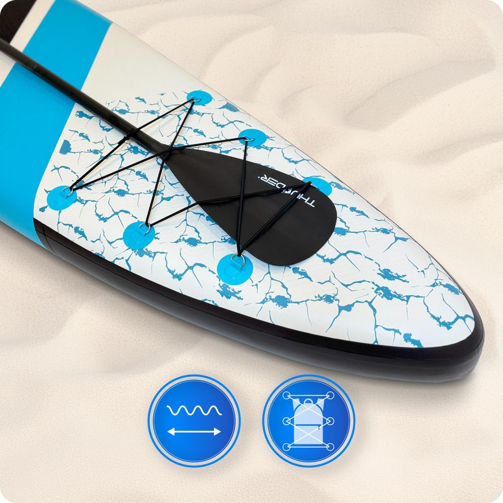 THUNDER® Stand Up Paddle Board | MARIS | 320x75x15cm | BLUE | Bis 150kg | Komplettset | Aufblasbar | Paddleboard | SUP Zubehöre | Kajak Sitz |