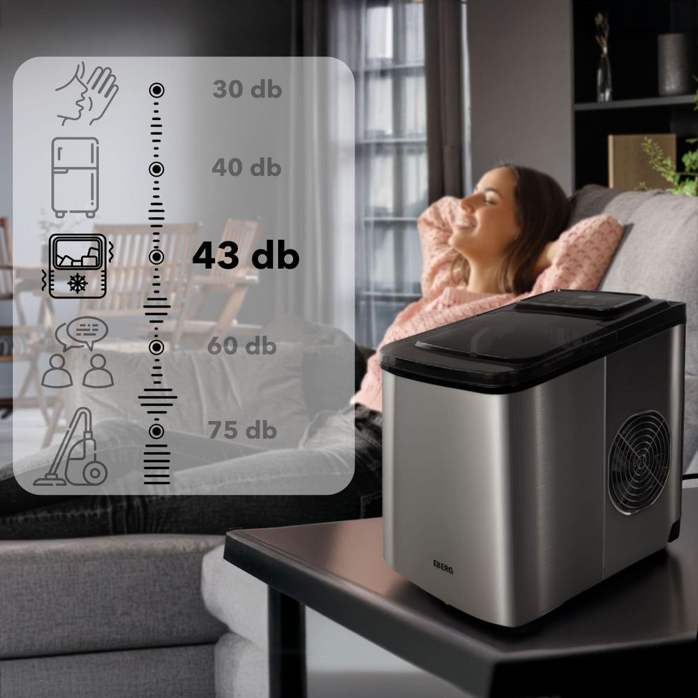 EBERG QIM Kostkarka do lodu 12 kg/24h 2 l automatyczne czyszczenie srebrna