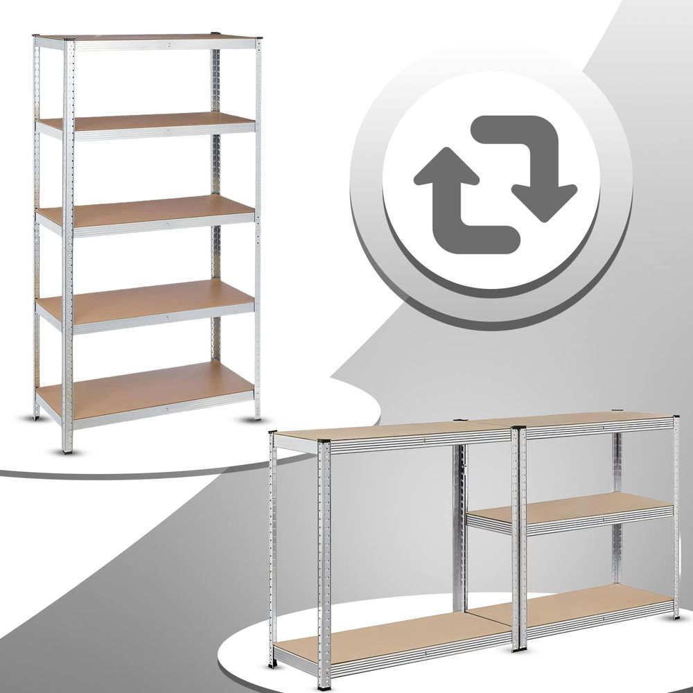 Schwerlastregal 180x90x40 cm, Steckregal 875 kg, 5 MDF-Böden Metallregal verzinkt, Kellerregal Garagenregal Werkstattregal, höhenverstellbar, Werkbank
