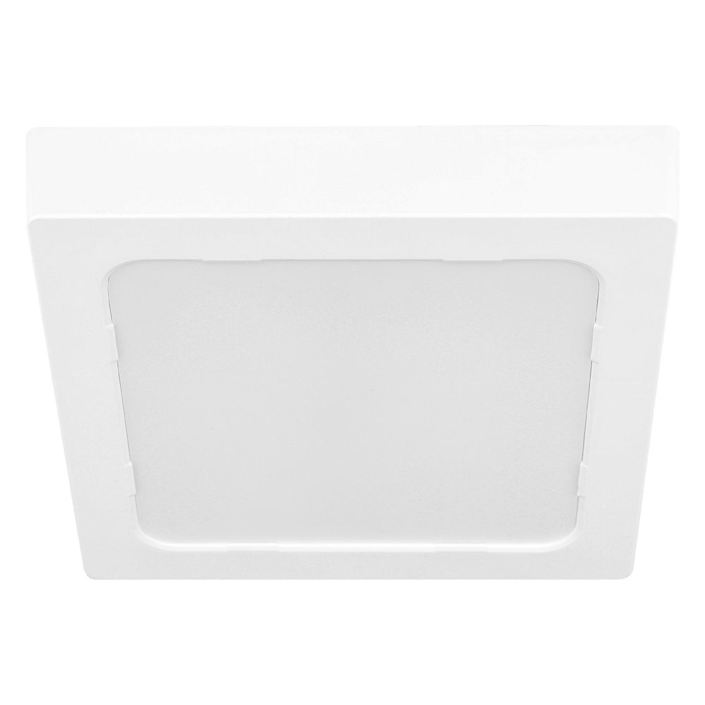 Quadratische LED-Aufbauleuchte in Weiß mit flachem Design und mattierter Lichtfläche.