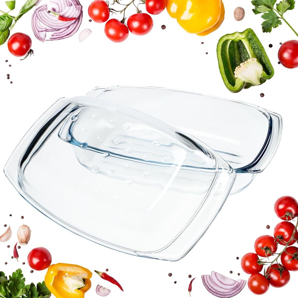 KADAX Glasbräter "Acri", Auflaufform mit Deckel, feuerfestes Gefäß, Glasauflaufform, Rechteckig, 4.1L