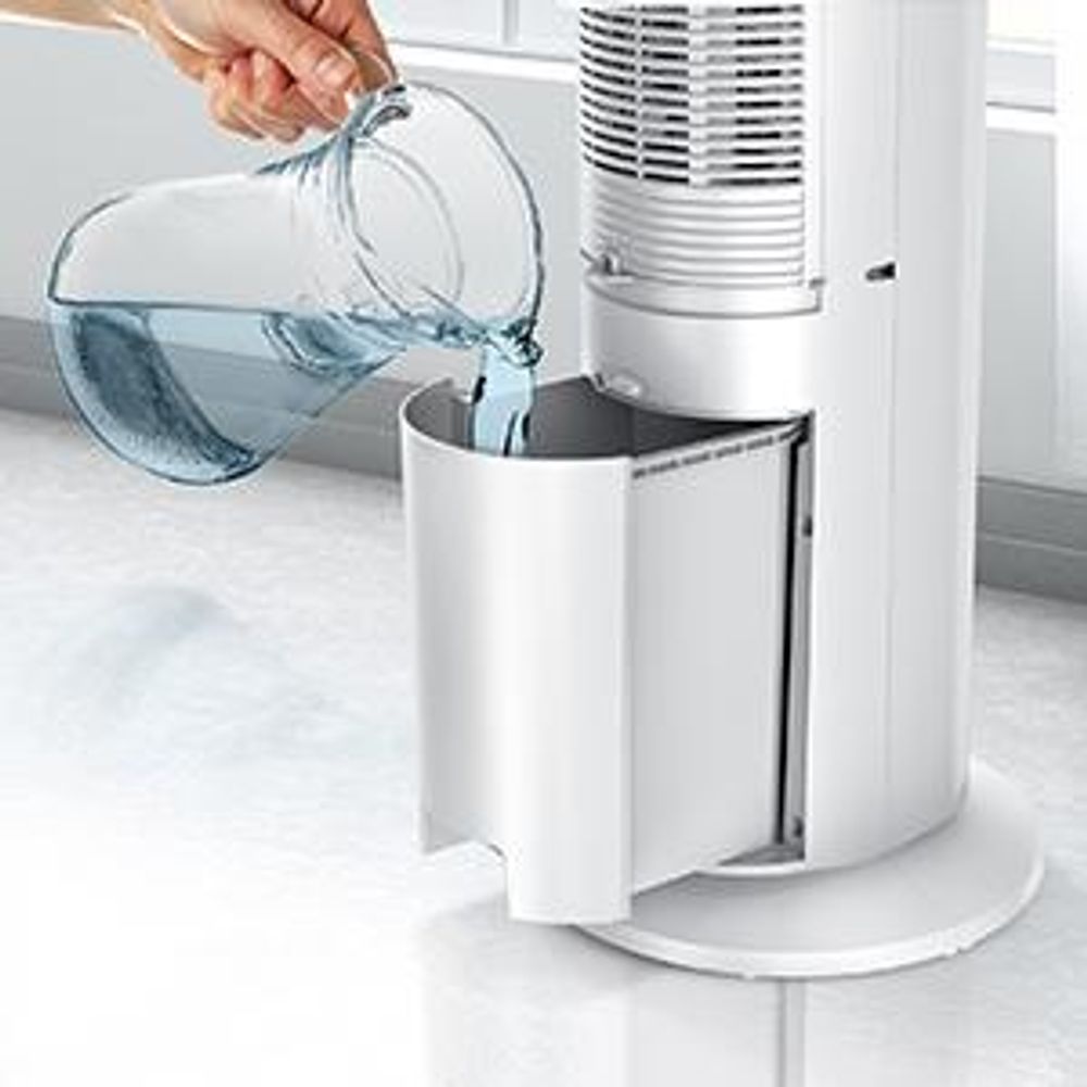 Balter 5in1 Turmventilator mit Fernbedienung, Leiser Standventilator, Wasserkühlung, Oszillation, Luftbefeuchter, Luftreiniger, Ionisator, Timer, weiß