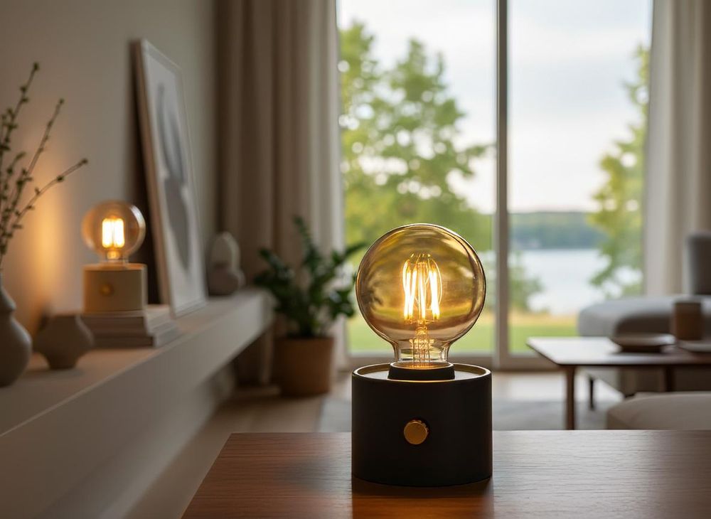 Vintage Akku Glühbirne Edison LED Tischlampe USB-C dimmbar mit Drehschalter – moderne Dekoration Anthrazit