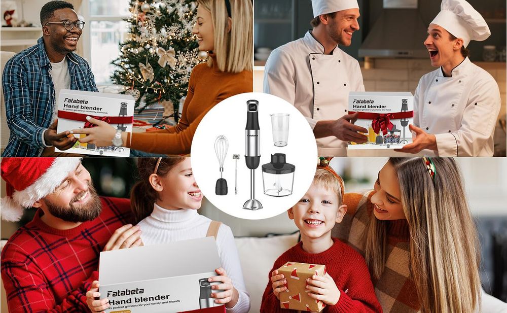 7MAGIC Pürierstab,4-en-1 Stabmixer Elektrischer,800W Stufenlos Geschwindigkeiten,Edelstahl,Schneebesen,Häcksler und Messbecher für Babynahrung,Schwarz