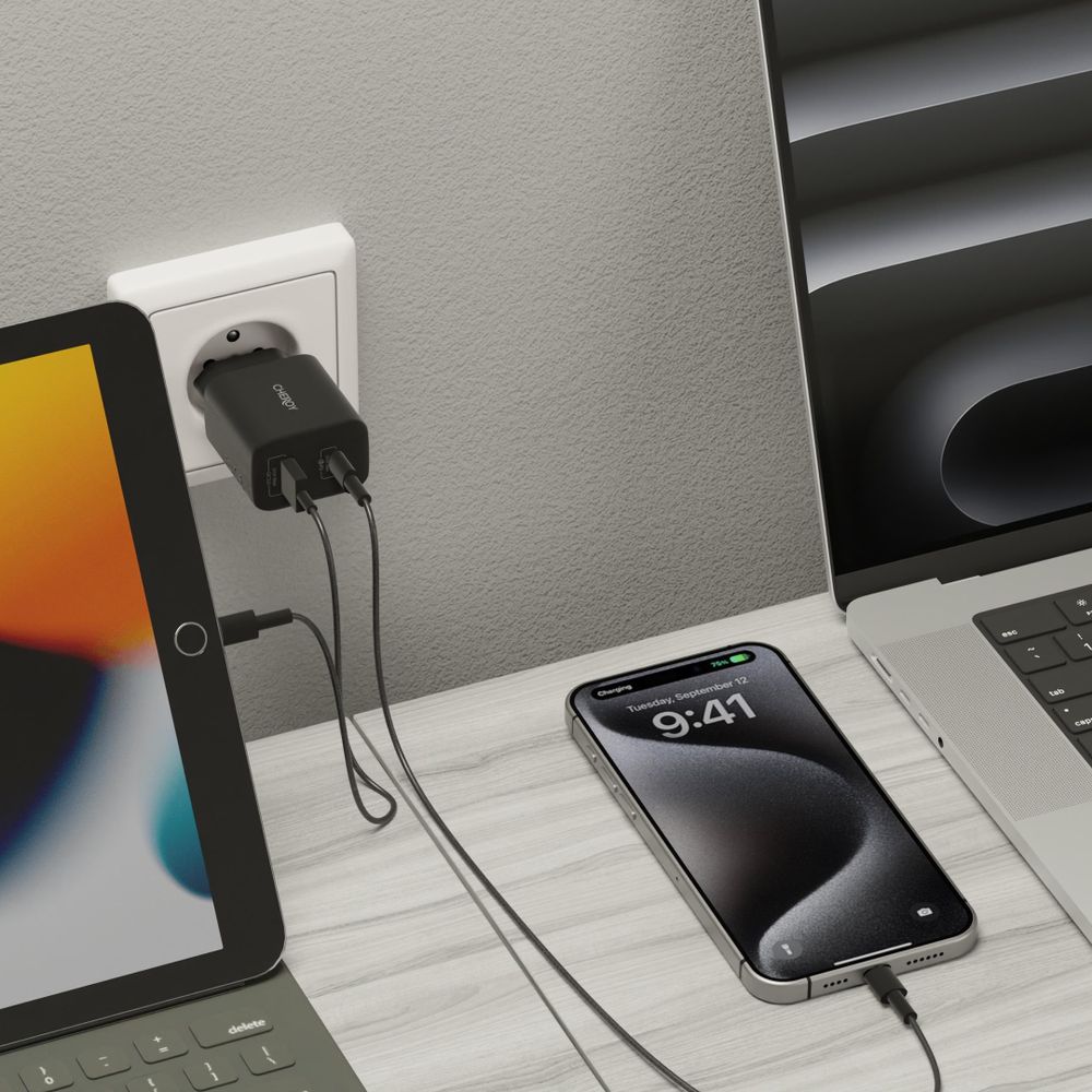 CHEROY 30W Wall Charger - USB A + C Dual Port PD Adapter – QuickCharge 3.0 - Schnellladegerät – Wandladegerät - Schwarz