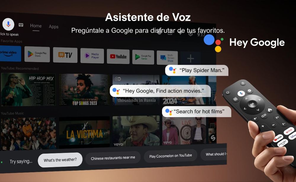 Proyector ULTIMEA Nova C40 con decodificación 4K y Android TV 11.0. Proyector con relación de contraste 1000:1, audio Dolby, 900 lúmenes ANSI, HDR10 y HLG, y diseño de gimbal de 90° que permite una instalación sin necesidad de soportes