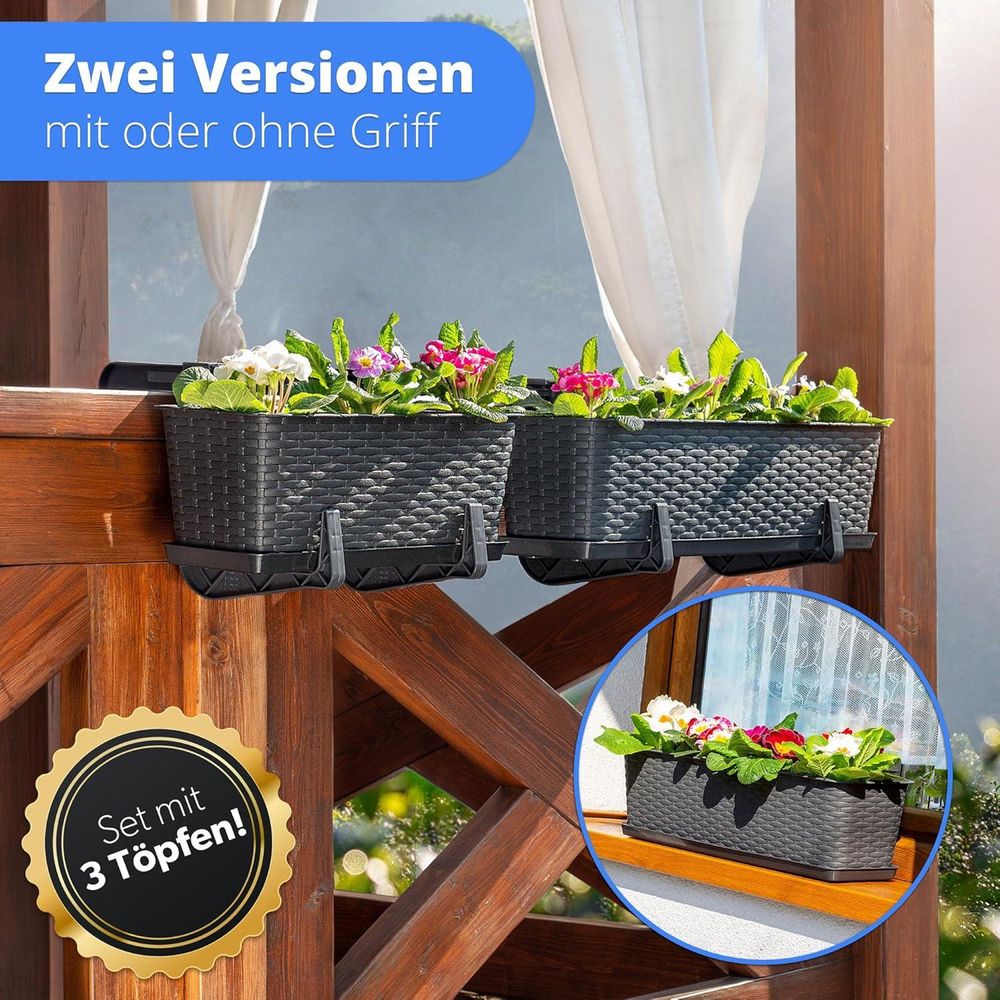 KADAX Blumentopf "Castro", Topf mit Griffen, 60cm, Anthrazit, 3 Stück