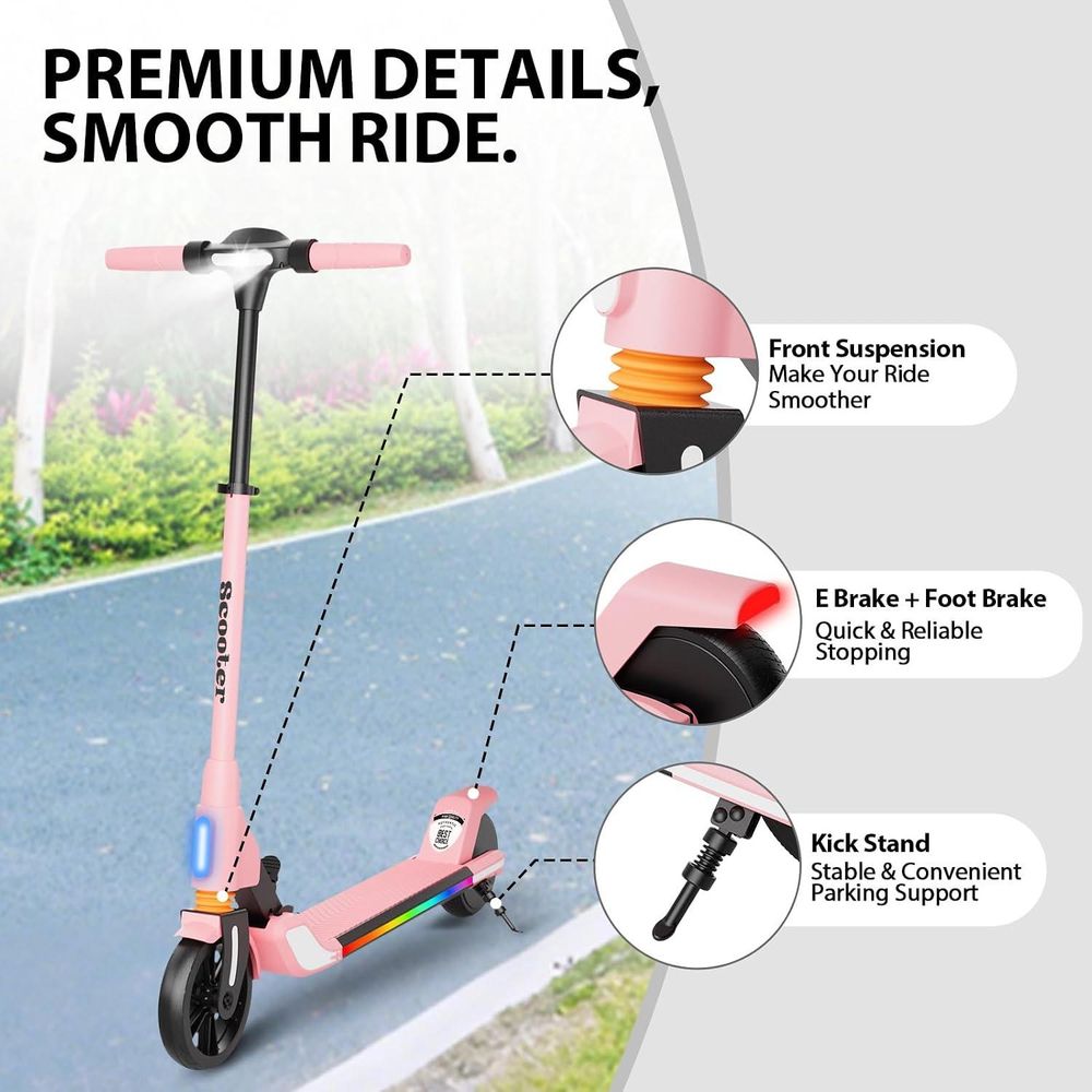 Elektroscooter Kinder Für 8-16 Jahren, Klappbar Jugendliche Elektroroller, 200W, 5,2Ah AKKU, Reichweite 10-20 km, Bis 20 km/h, LED, E-Scooter Rosa