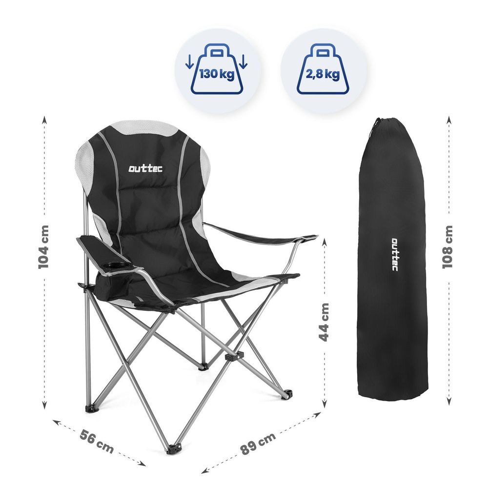Campingstuhl: 130 kg Tragkraft, 2,8 kg Gewicht, Maße 104x89x56 cm, Packmaß 108 cm