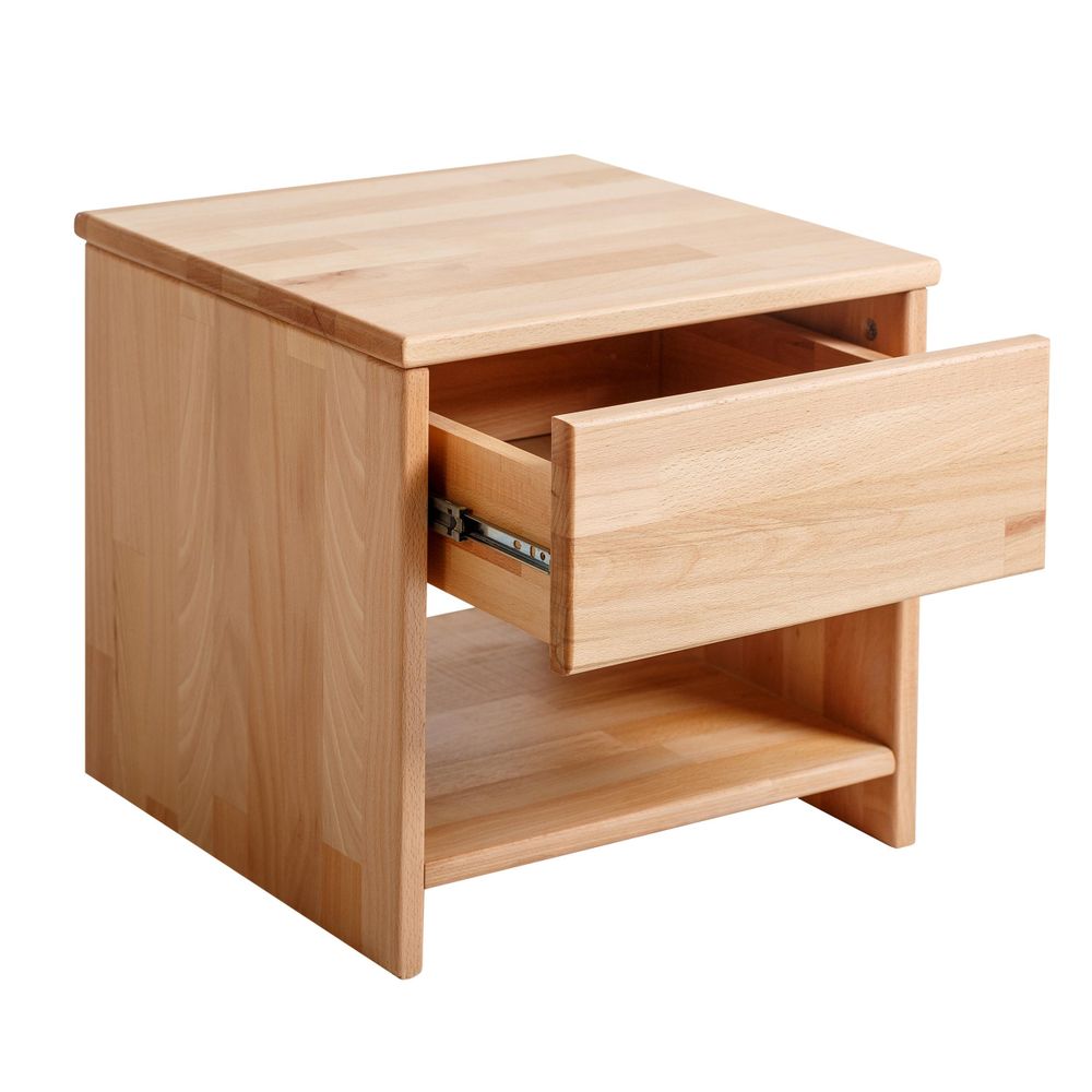 Holz-Nachttisch mit Schublade und offenem Fach