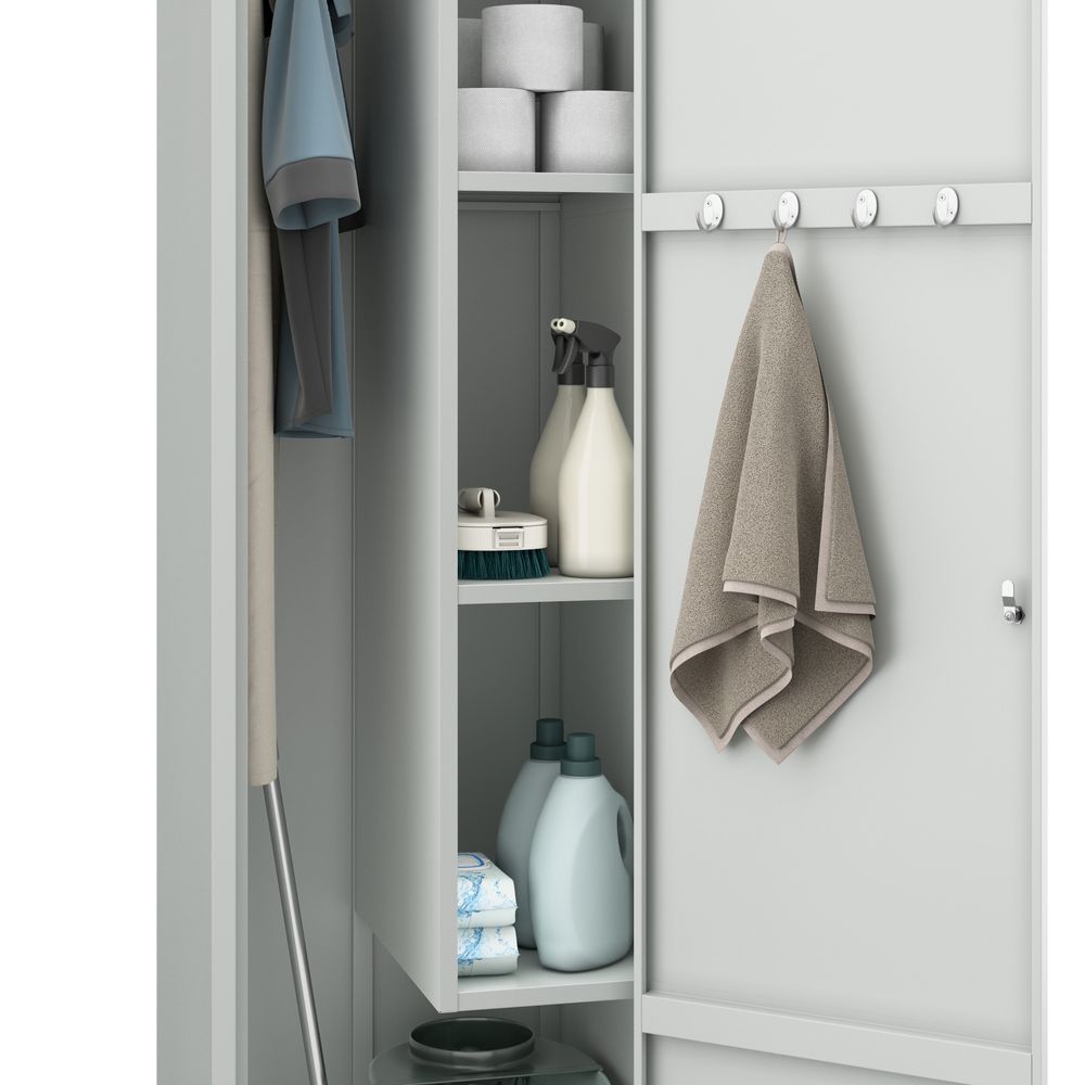 Putzmittelschrank Besenchrank Metallschrank Spind 2 Abteile 185x50x50 cm Grau