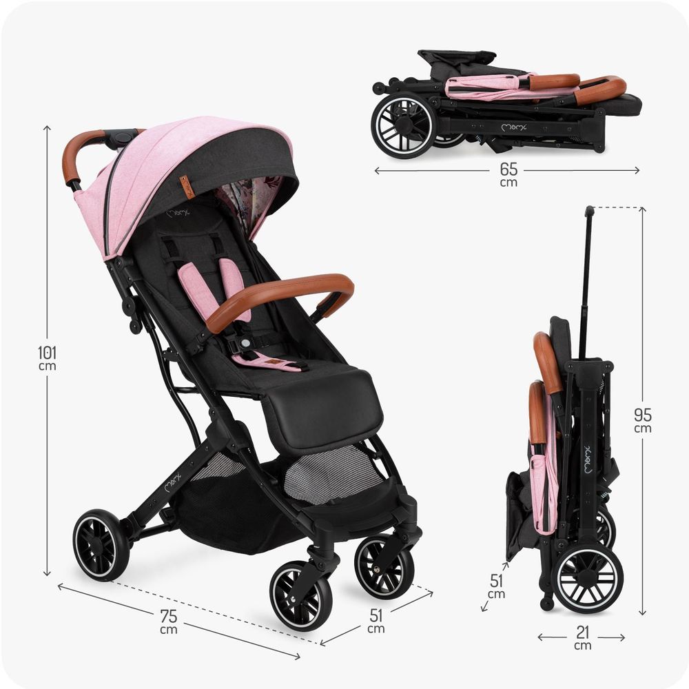 MoMi ESTELLE Buggy Kinderwagen - Leicht, Stoßdämpfung 4 Räder, Koffer - Rosa