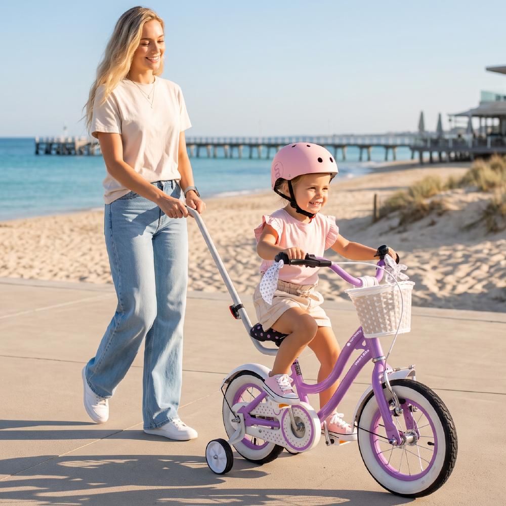 SUN BABY Heart Bike: bicicletta per bambine da 12 pollici, a partire dai 2 anni, con rotelle, manubrio di spinta rimovibile, cestino, campanello, freno a contropedale e freno V-brake