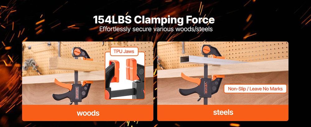 VEVOR Holzspannzangen, 2er-Pack 24" Einhandzange/Spreader, Schnellwechsel-F-Spannzange mit 300 lbs Tragfähigkeit, Hochfester Kunststoff und Kohlenstoffstahl, Holzspannzangen für Holz- und Metallbearbeitung, Schnellklemme-Verbessert-a, 12 inchx2+6 inchx2