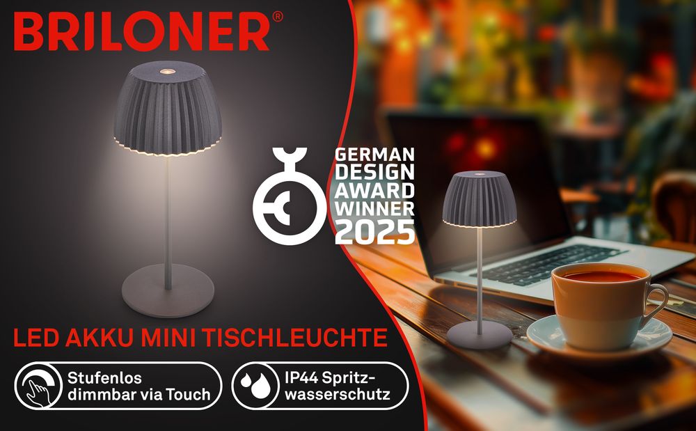 Riffle Mini LED Tischlampe Akku Tischleuchte Dimmbar Kabellos IP44 Anthrazit