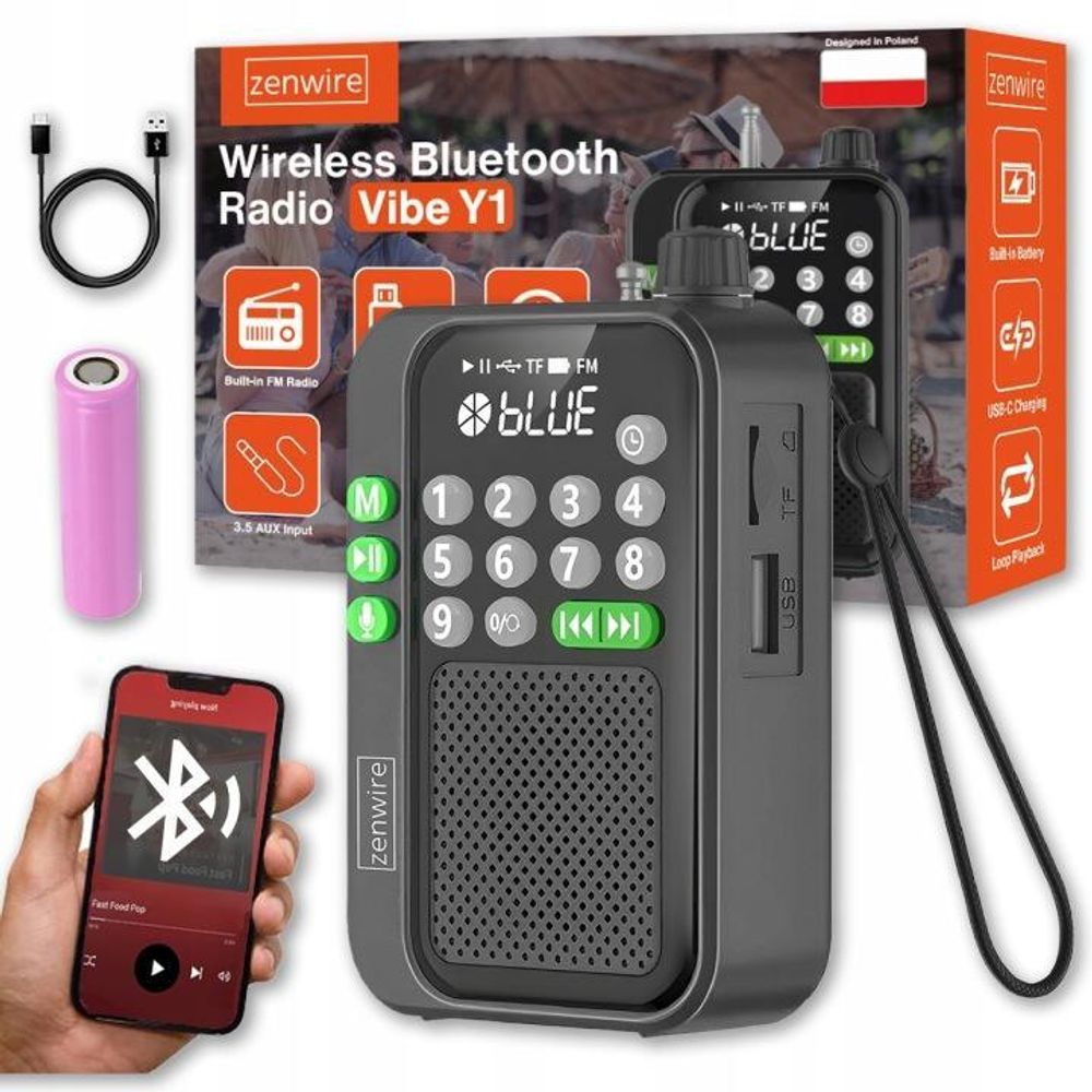 Mini FM rádio, kapesní rádio, Bluetooth, přenosné rádio, rádio na stavbu, zenwire