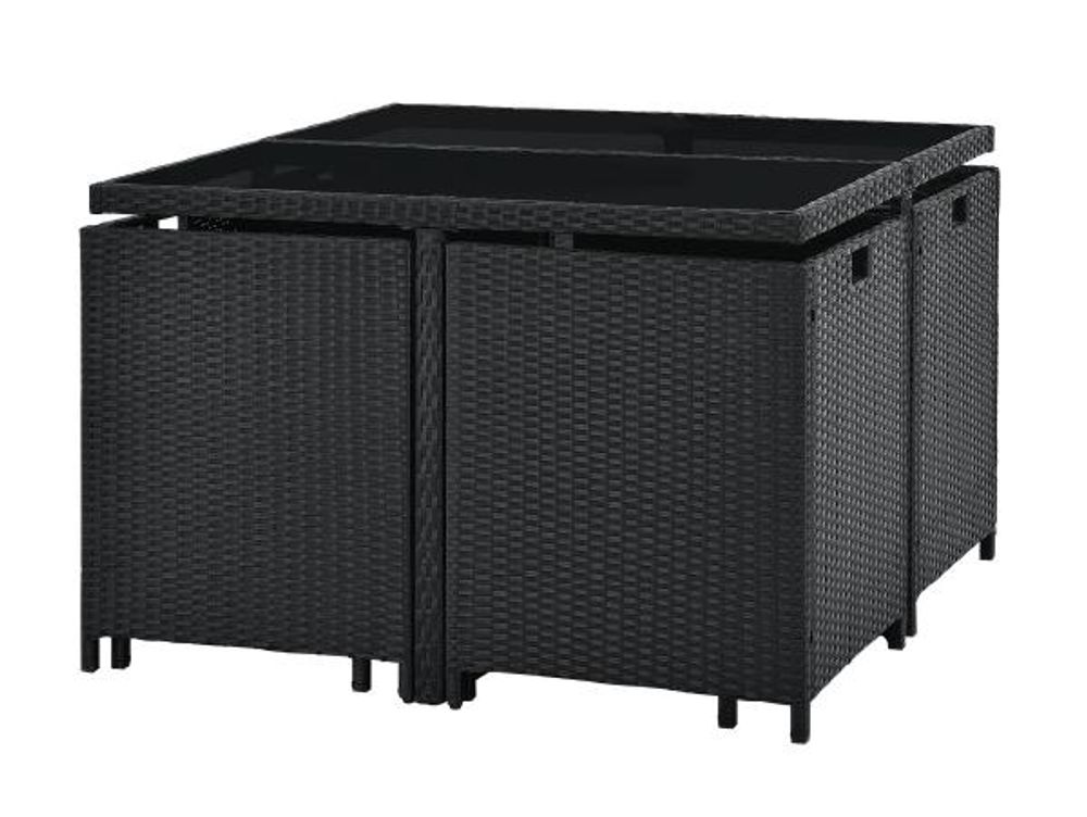 Juskys Polyrattan Sitzgruppe Baracoa L 9-teilig wetterfest & stapelbar – Gartenmöbel Set mit 4 Stühle, 4 Hocker & Tisch für Garten & Terrasse