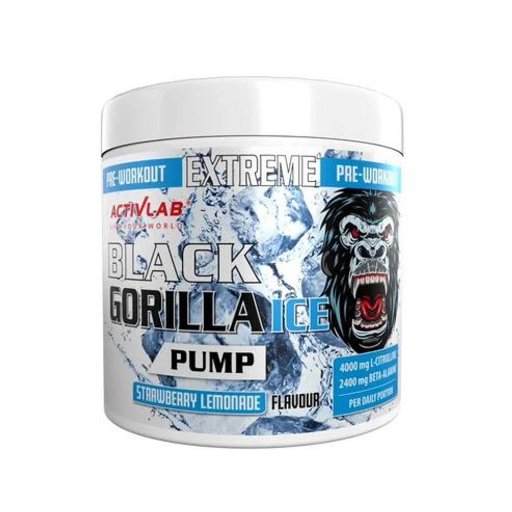 Activlab Black Gorilla Ice Pump 300 g, Erdbeer-Limonade, Pre-Workout ohne Koffein, 3000 mg Citrullin, 2500 mg AAKG, Beta-Alanin