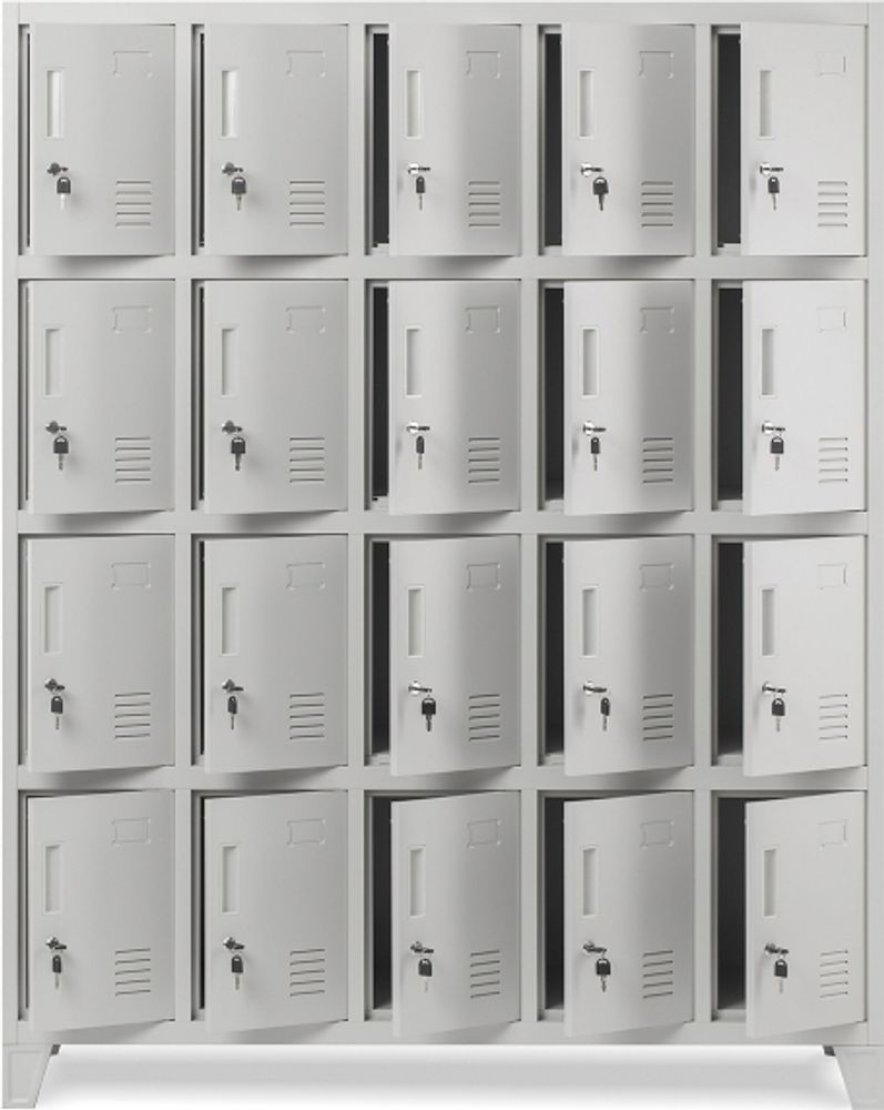Umkleideschrank 5B4A Fächerschrank Schließfachschrank mit 20 Fächern Wertfachschrank Metall Pulverbeschichtung 172 cm x 136 cm x 45 cm (H x B x T) Farbe: Grau
