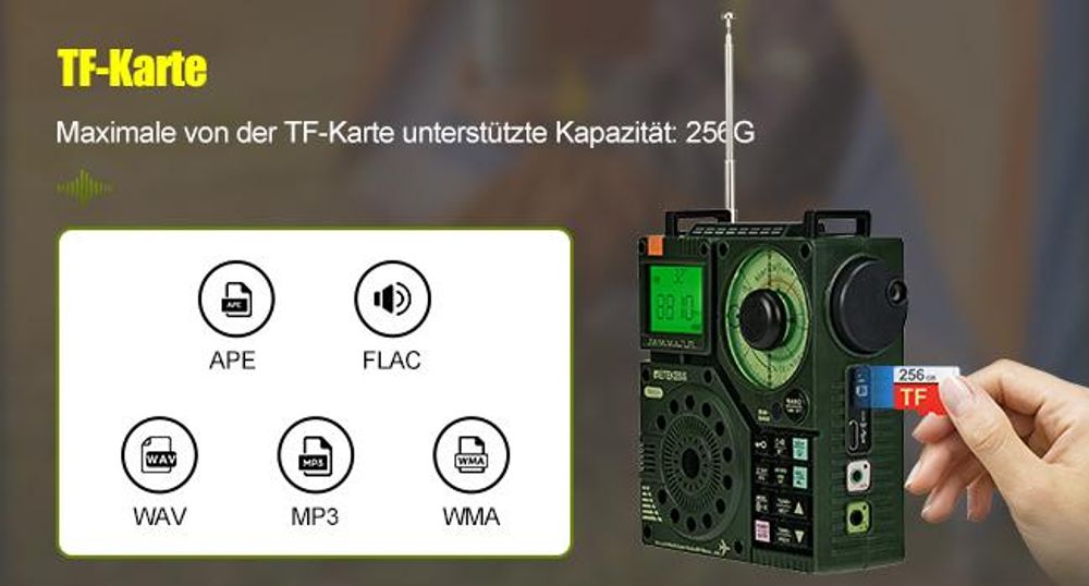 Retekess TR112 Tragbares Kurzwellenradio, FM VHF MW SW WB Air Band Radio, App Intelligente Fernbedienung, MP3 / TF, Bass Stereo SOS Alarm