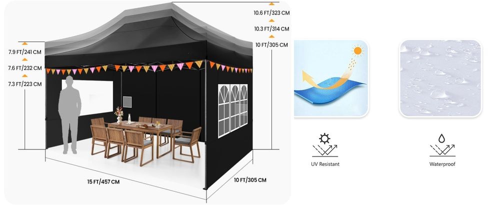 Faltpavillon Pavillon 3x4,5m, Festzelt Gartenpavillon für Garten Terrasse Feier Party, wasserdicht stabil Winterfest & UV-Schutz mit 4 Seitenteilen , 12 Heringe & 4 Seile & 1 Tragetasche, Grau
