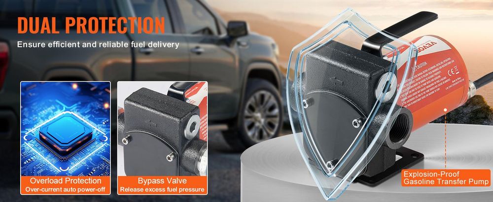 VEVOR Diesel-Transferpumpe, 12 V DC, 5,3 GPM, 1/10 PS, mit automatischer Abschaltdüse und verlängerten Schläuchen für Benzin-, Diesel-, Kerosin- und Methanolmischungen, tragbar und elektrisch