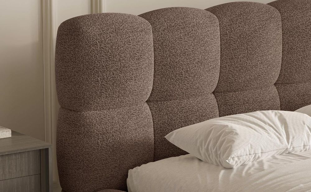 MOEBLO Polsterbett Bubble Bett 19 – Doppelbett im Wolkenbett-Design mit Bouclé-Bezug, gepolstertem Kopfteil, Bettkasten, Gasfedermechanismus und Lattenrost - 160x200 cm - Terrakotta (Arena 09)