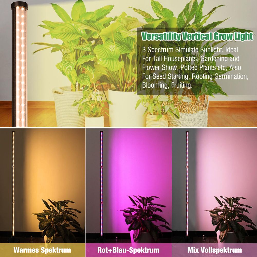Pflanzenlampe LED Vollspektrum, 216LEDs 122CM Stehende Zimmerpflanzen Growlampe, 3 Lichtmodi Rot Blau Vollspektrum Wachstumslampe mit 6/9/12H Timer