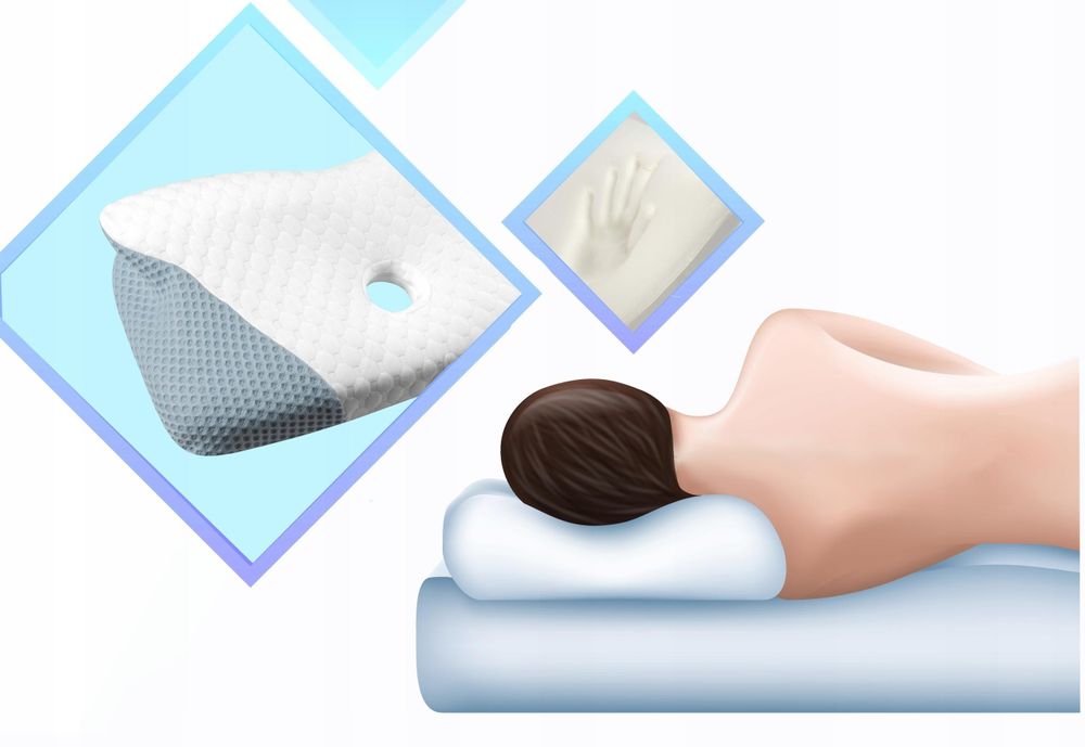Profilovaný polštář z paměťové pěny, Ortopedický a ergonomický polštář na podporu krku, Spací polštář z paměťové pěny pro pohodlný spánek, 60 x 32 cm