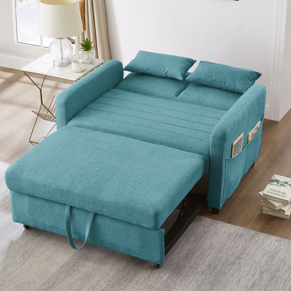 Merax 2-in-1 Ausziehbares Schlafsofa mit dreistufig verstellbarer Rückenlehne, atmungsaktivem Baumwoll-Leinen-Stoff, Zweisitzer mit Bettfunktion, Grün
