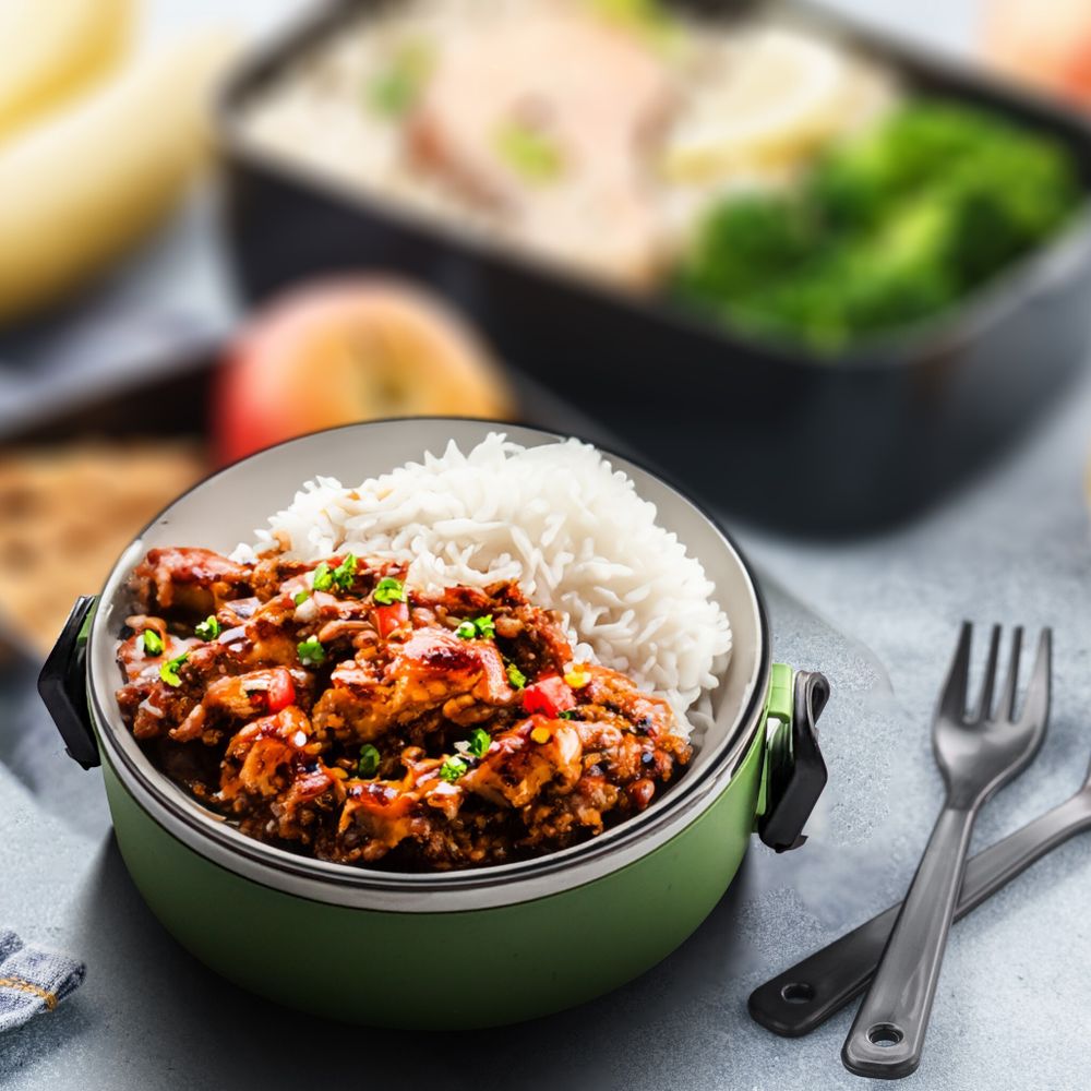 Edelstahl Thermo Lunchbox Tragbarer Isoliert Behälter Lebensmittelbehälter 3 Schicht Wärmer Behälter Lunchbehälter Speisebehälter Grün Retoo