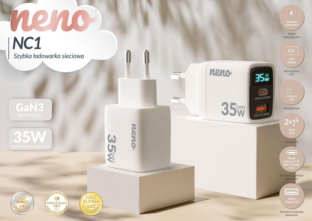 Neno NC1 35W GaN3 – szybka ładowarka sieciowa USB-C i USB-A