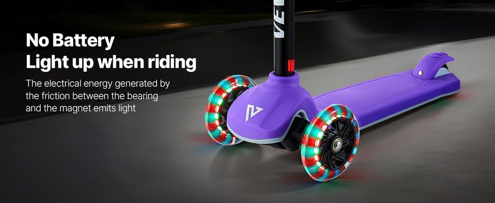 VEVOR Scooter (3 Räder) ab 3 Jahren, Cityroller Kinderroller mit leuchtenden Rädern & höhenverstellbarem Lenker & rutschfestem Deck & leichtem Aluminiumrahmen, Tretroller bis zu 75 kg, Lila
