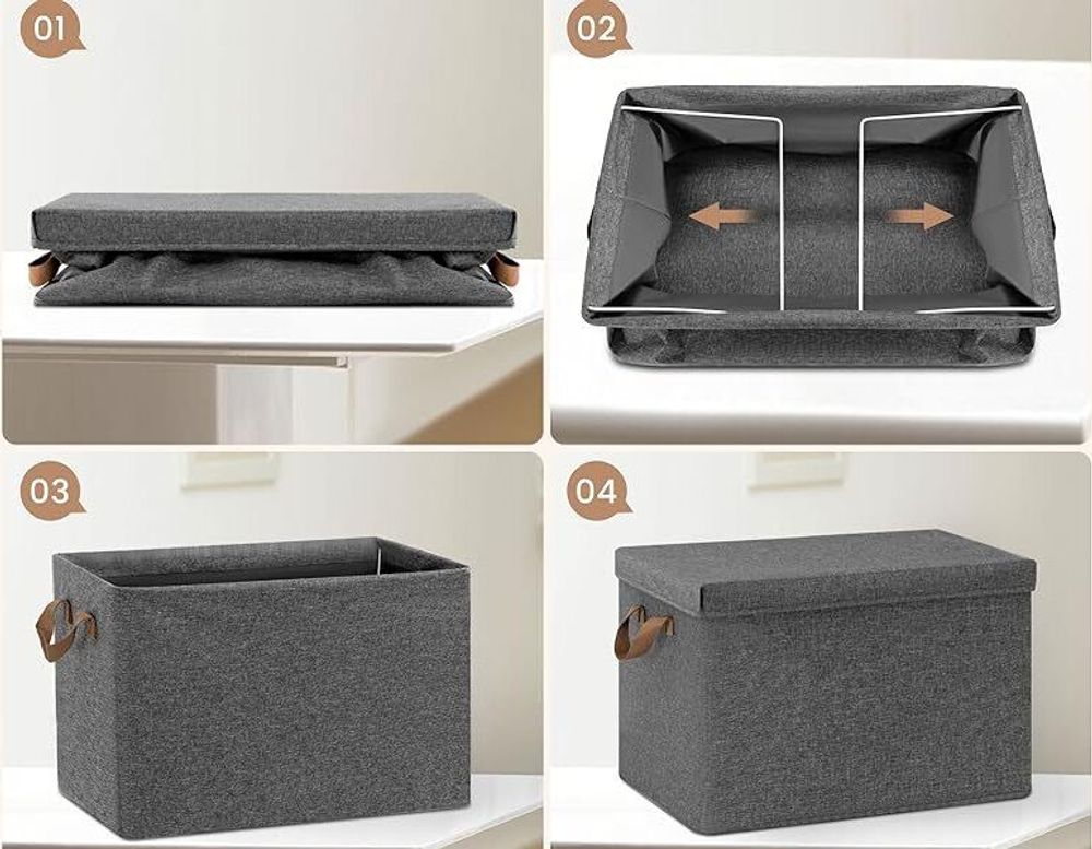 WOLTU 6er Set Aufbewahrungsboxen mit Deckel, mit Griffen, faltbar, Grau, 51L(48x36x30 cm)