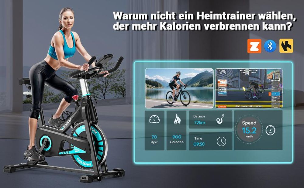Wenoker Heimtrainer Fahrrad mit Eigener App und Magnetischem Widerstand, Bis 160KG, Indoor Fitnessbike Heimtrainer für Kardio Training