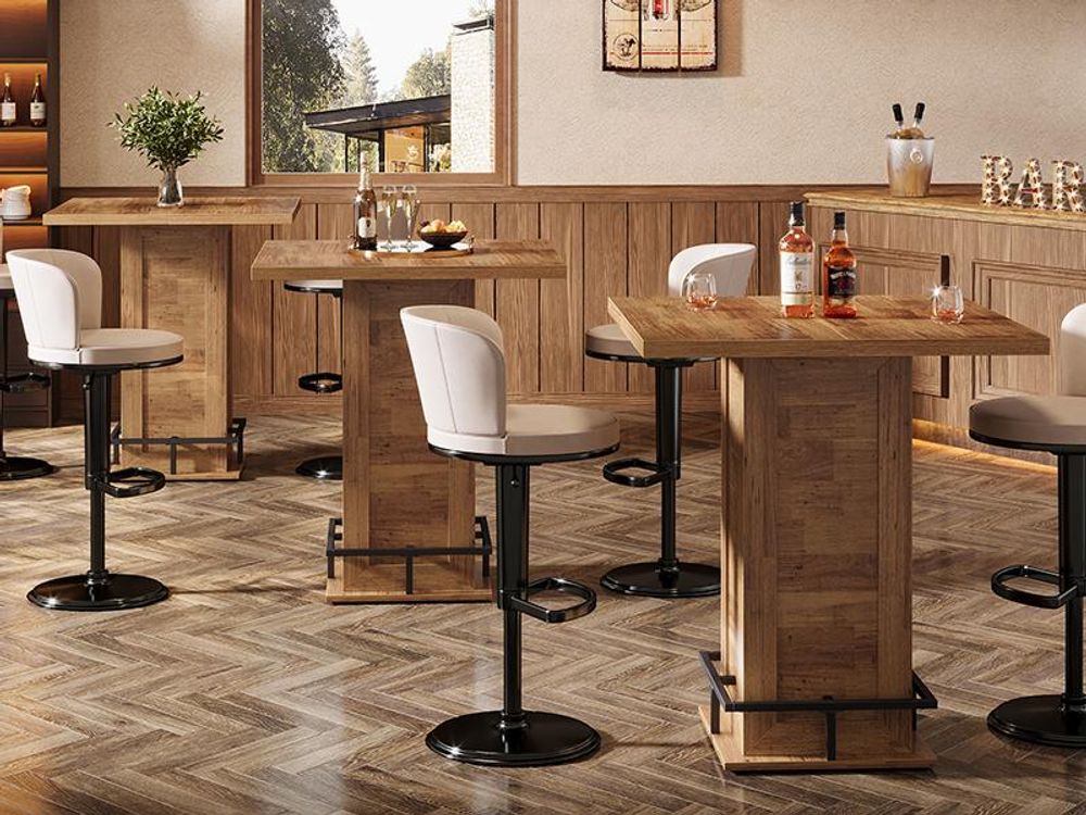 Tribesigns Bartisch, 100 cm Hoher Quadratischer Bistrotisch mit Stauraum, industrieller Stehtisch Hochtisch mit metallener Fußablage für Bistro
