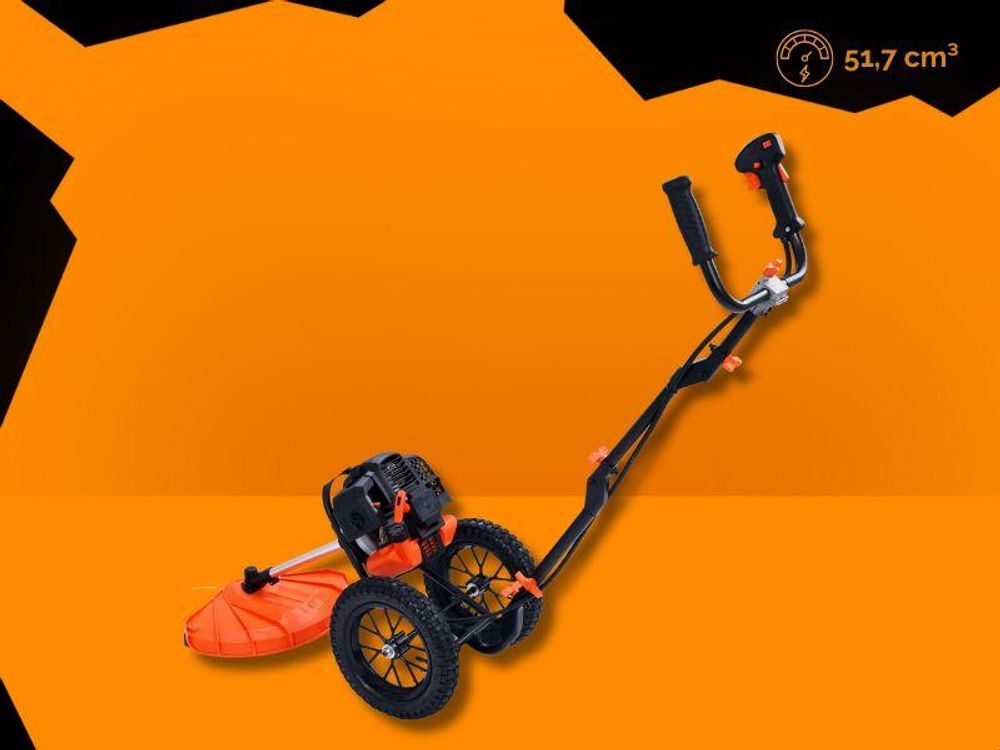 FUXTEC Benzin Motorsense mit Rädern FX-FSR152 -  52ccm | 3PS Freischneider | 13,5kg  | Easy Start | 320 mm | 2-Takt Rasentrimmer | 2,2kW