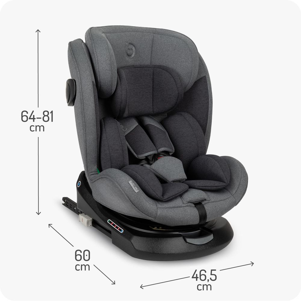 MoMi EMI – i-Size Kindersitz 40–150 cm (0–36 kg), 360° drehbar, ab Geburt rückwärts & vorwärts nutzbar, mit ISOFIX & Top Tether – Grau