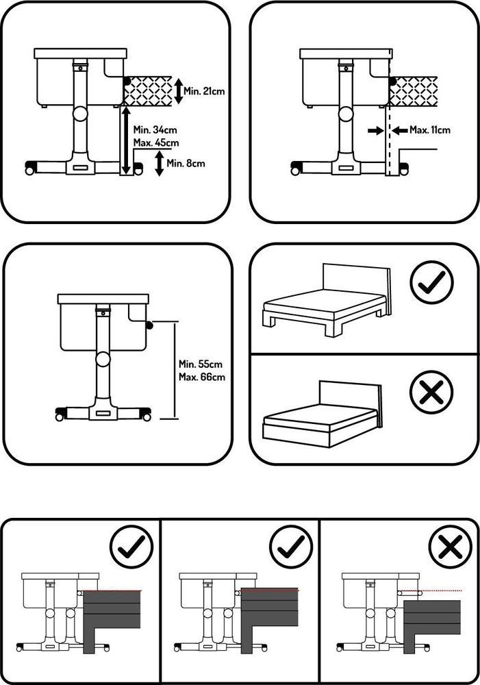 MoMi REVO 2in1 Babybett - 6 Höhenstufen, Einfach und Stabilmit, Matratze, Moskitonetz & Spielzeugbar - Hellgrau