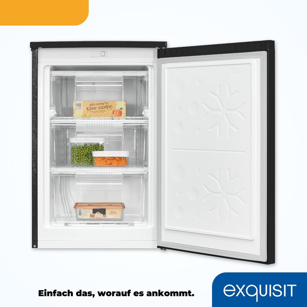Exquisit Gefrierschrank GS581-051C schwarz | Nutzinhalt: 85 L | EEK: C | 4*-Gefrieren | Thermostat | wechselbarer Türanschlag