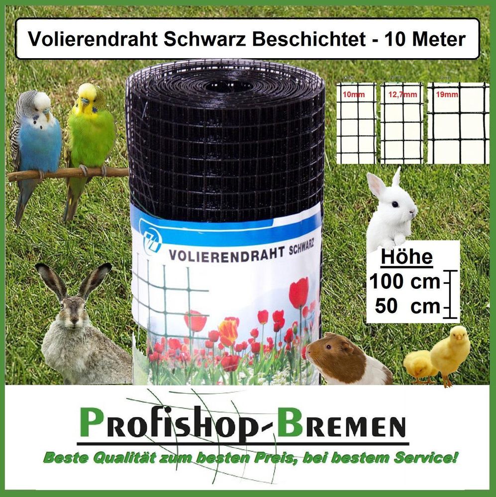 Volierendraht 19x1000 mm 10 m SCHWARZ beschichtet Drahtgitter Maschendrahtzaun Viereckdraht punktgeschweißter Draht    Grundpreis pro Meter 2,10 EUR