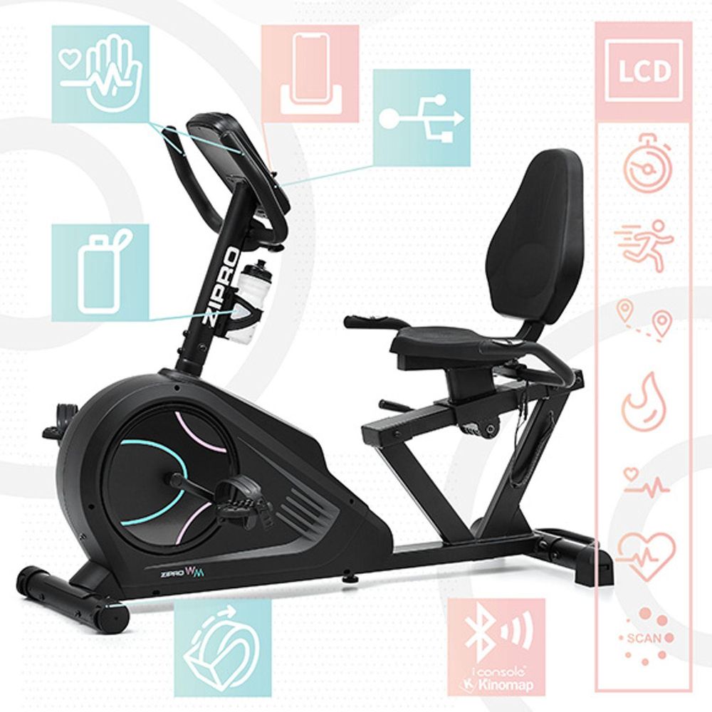 Ergometr Zipro Liegeheimtrainer Glow WM – biały rower poziomy dla seniorów i rehabilitacji Rower poziomy z aplikacją Opór elektryczny Oszczędzający plecy